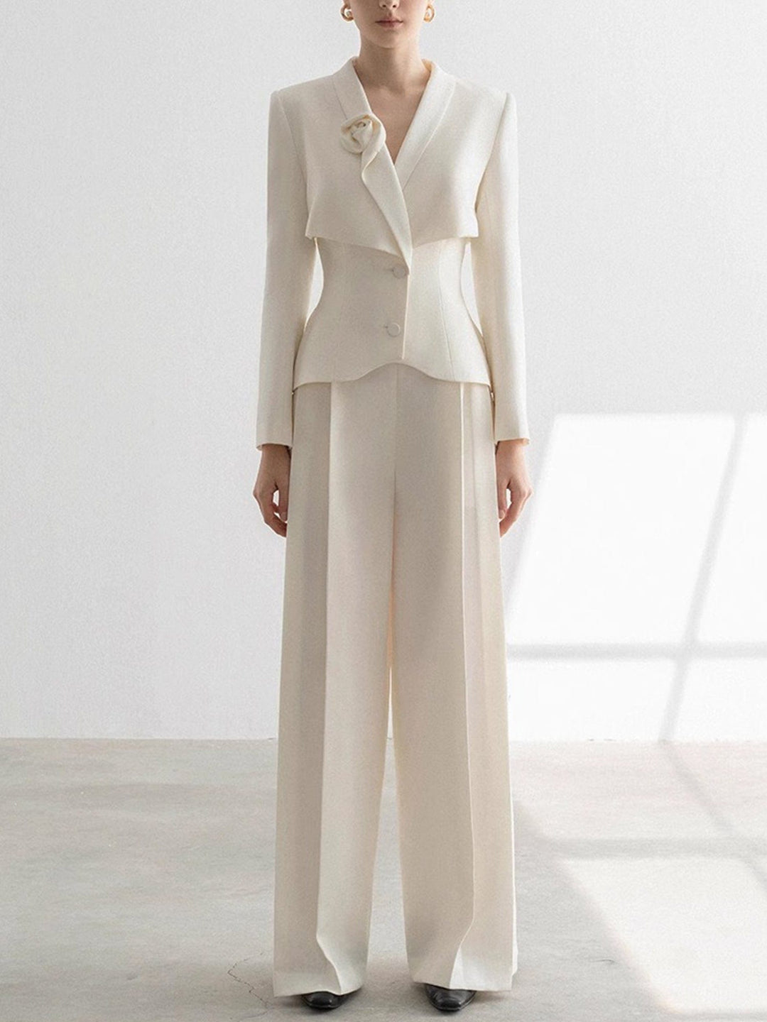 solovedress Apricot Shawl Lapel Women's Two-Piece Suit