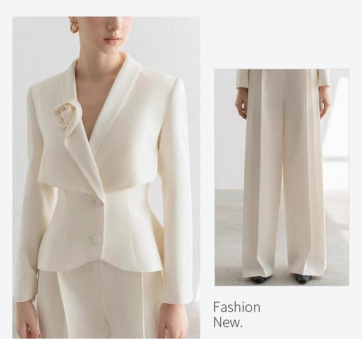 solovedress Apricot Shawl Lapel Women's Two-Piece Suit