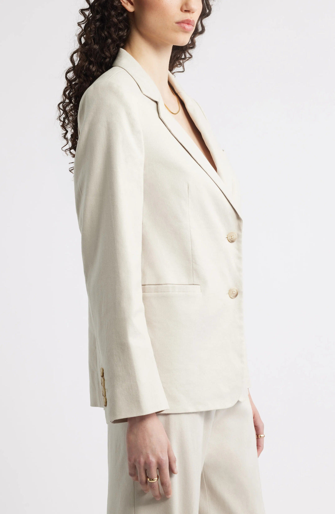 solovedress Beige 2 Piece Linen Double Button Business Casual Women Suit