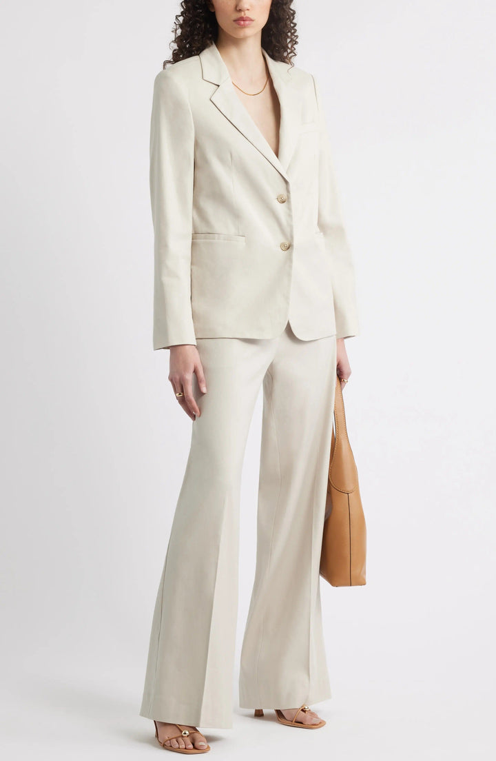 solovedress Beige 2 Piece Linen Double Button Business Casual Women Suit