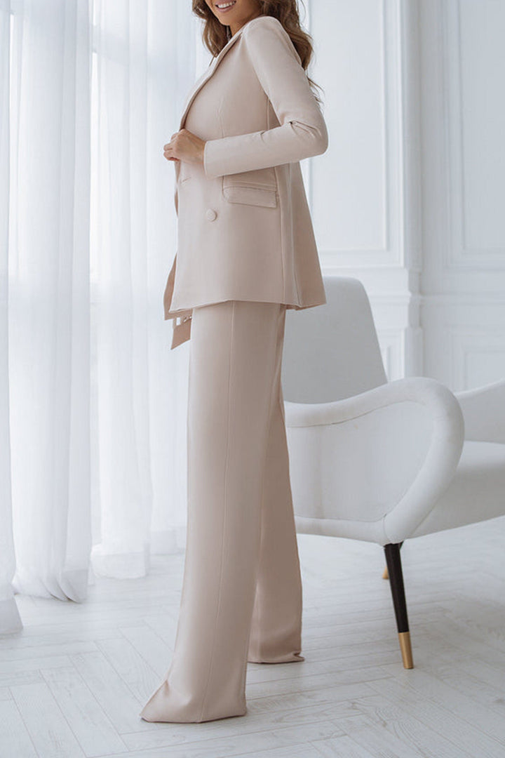 solovedress Beige 2 Piece Peak Lapel Double Breasted Slim Fit Women's Suit
