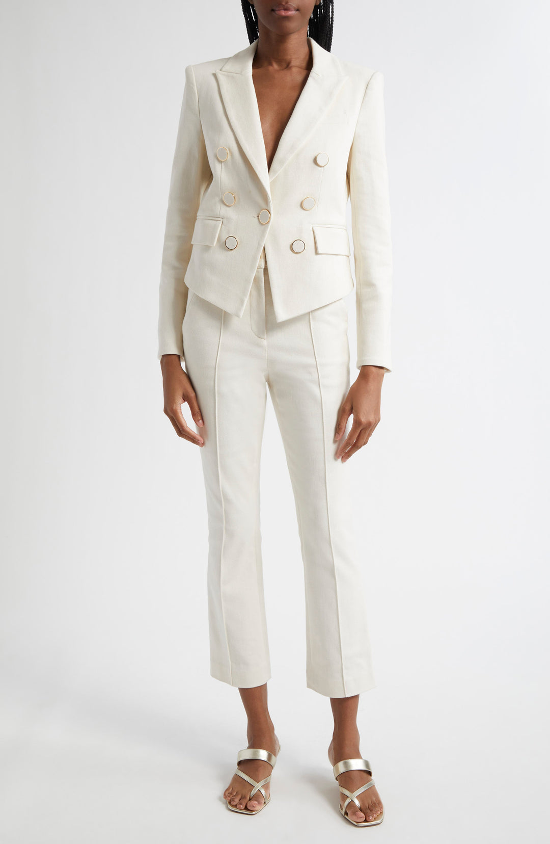 solovedress Beige 2 Piece Single Button Peak Lapel Business Casual Slim Fit Women's Suit