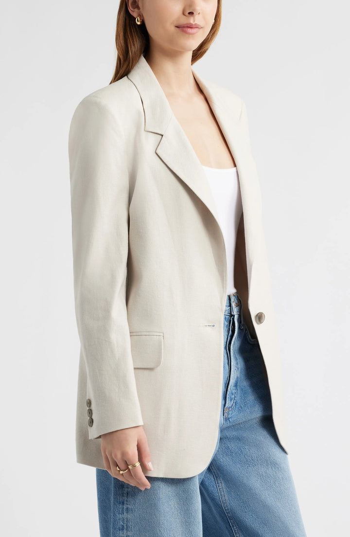solovedress Beige Summer Linen Single Button Casual Women Blazer