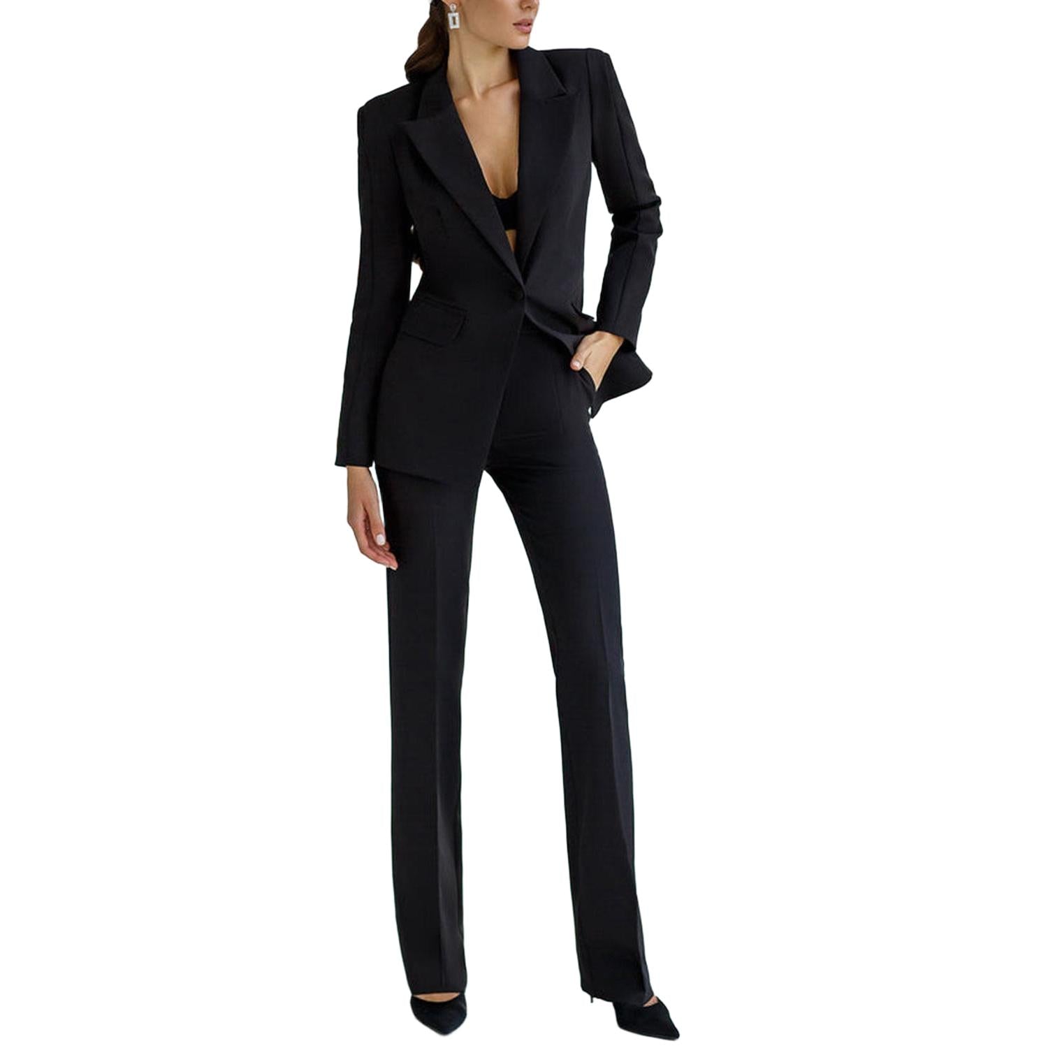 Long Black Tuxedo Jacket Ladies Thigh Length Tailored Black Tuxedo