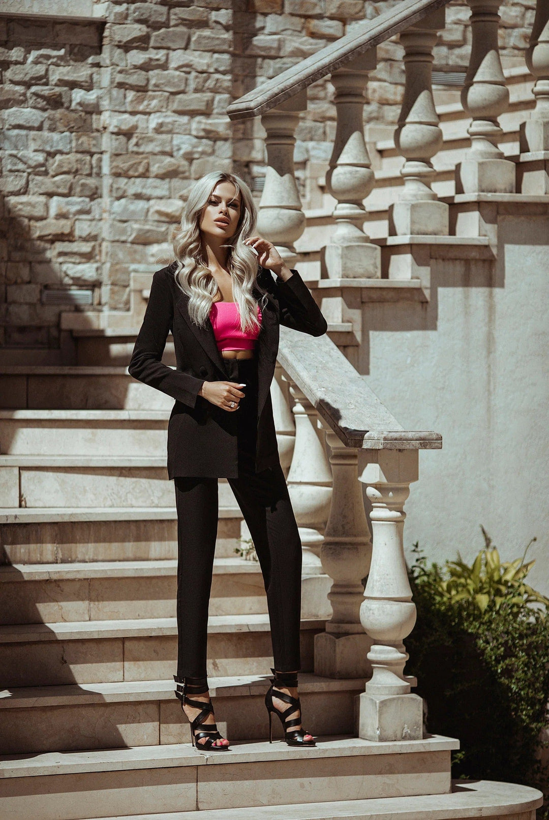 solovedress Black 2 Piece Double Breasted Business Casual Slim Fit Women Suit