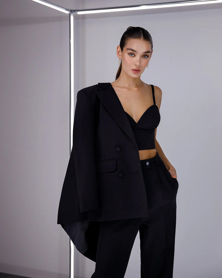 solovedress Black 2 Piece Double Breasted Slim Business Women Suit (Blazer+Pants)
