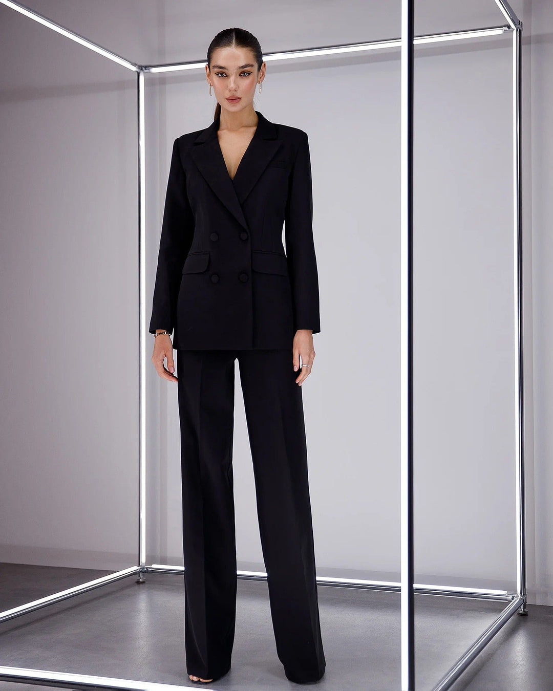 solovedress Black 2 Piece Double Breasted Slim Business Women Suit (Blazer+Pants)