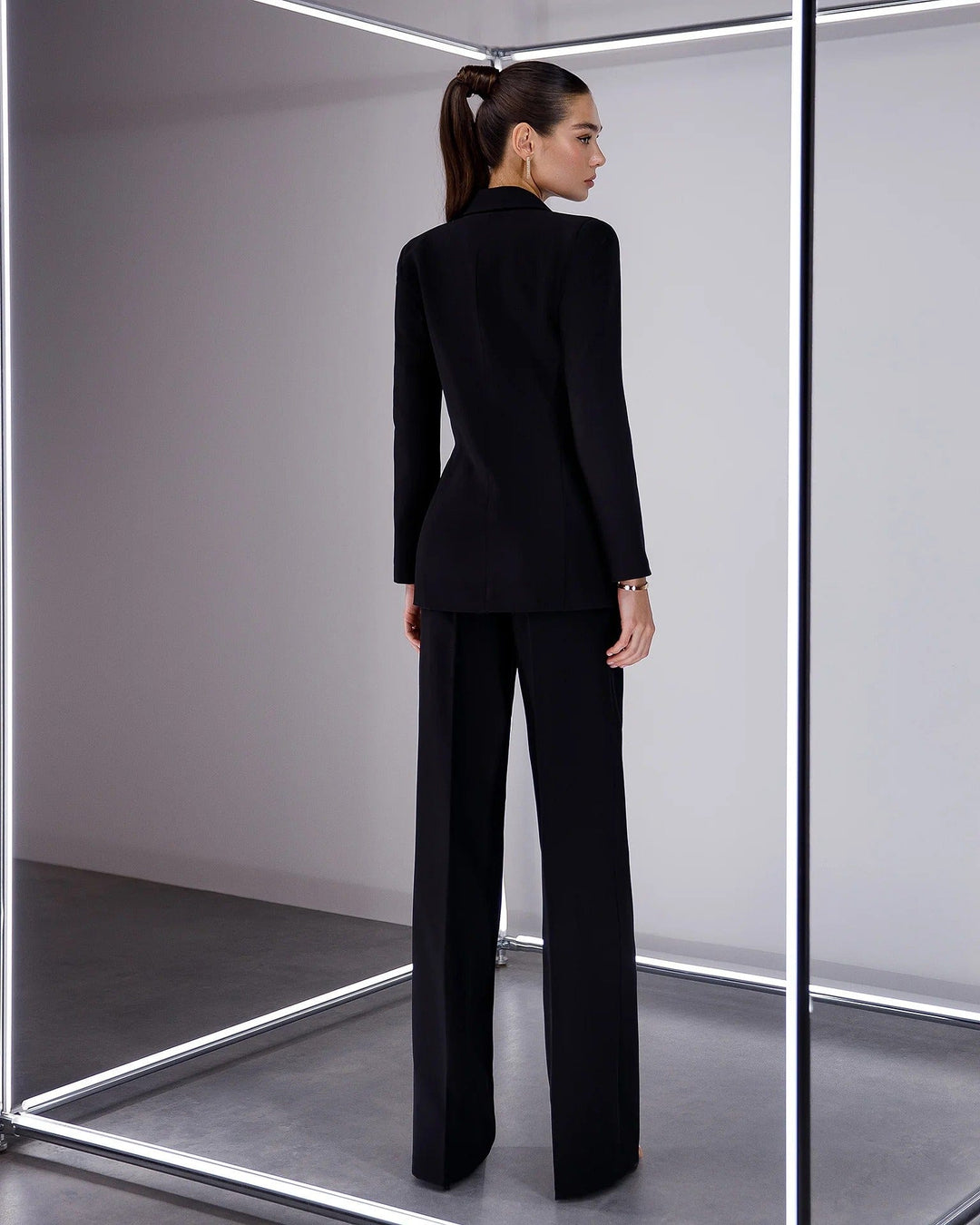 solovedress Black 2 Piece Double Breasted Slim Business Women Suit (Blazer+Pants)