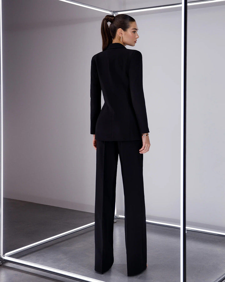 solovedress Black 2 Piece Double Breasted Slim Business Women Suit (Blazer+Pants)