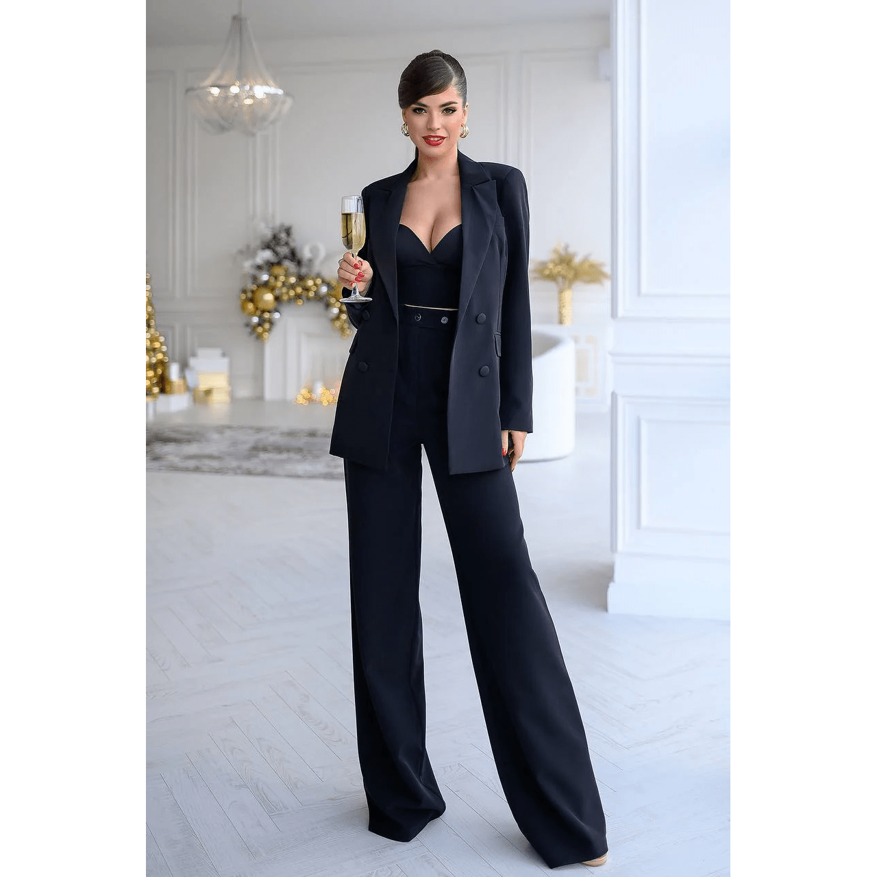 SoloveDress Black Piece Double Breasted Slim Business Women Suit