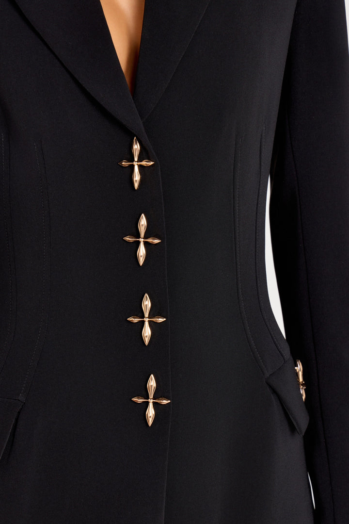 solovedress Black 2 Piece Gold Single Breasted  Casual Women's Suit (Blazer+Pants)