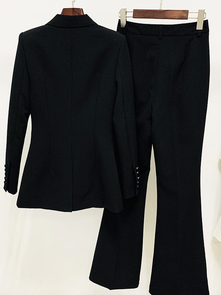 solovedress Black 2 Piece Peak Lapel Single Breasted Slim Fit Women's Suit