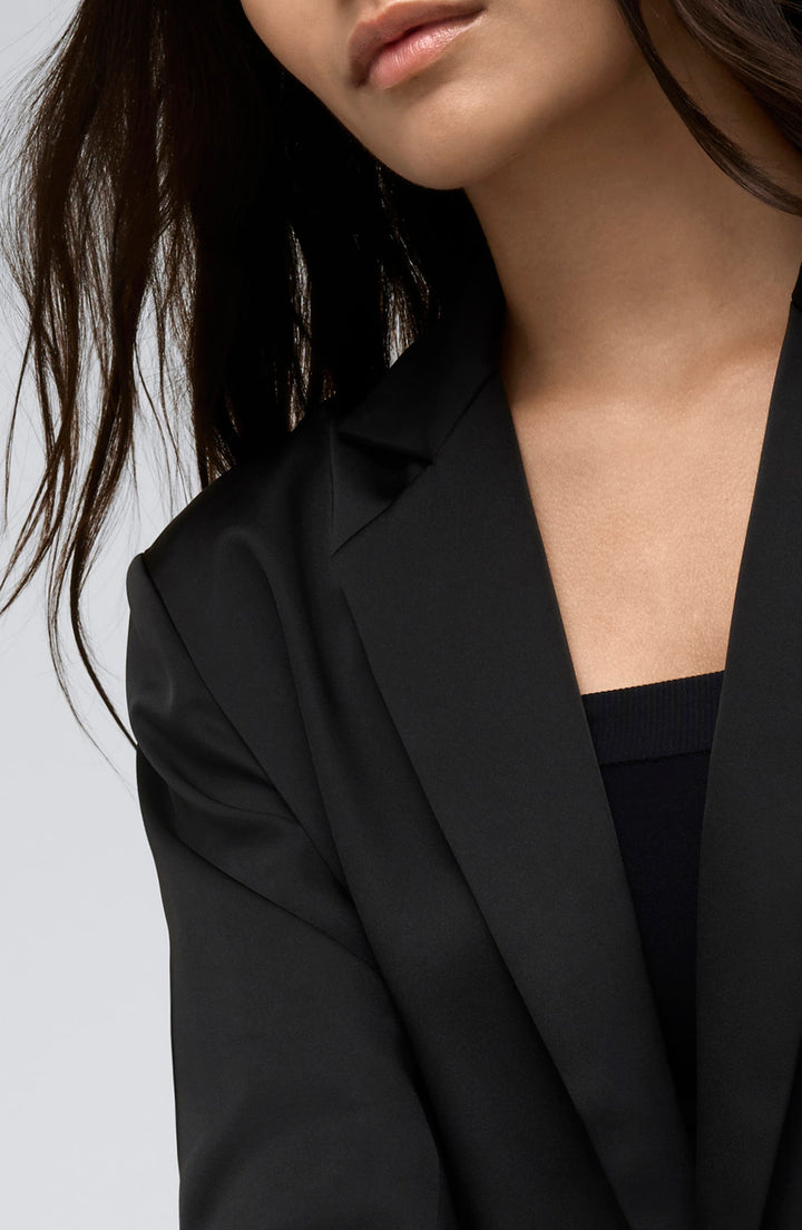 solovedress Black 2 Piece Single Button Casual SatinWomen Suit (Blazer+Pants)