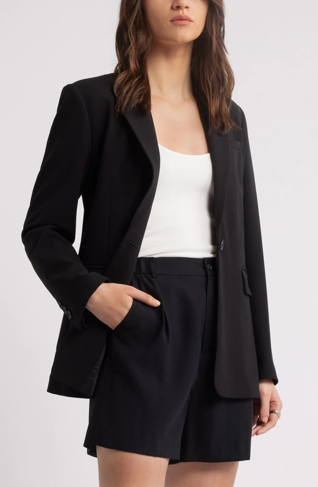 solovedress Black 2 Piece Summer Casual Single Button Women Suit (Blazer+Shorts)