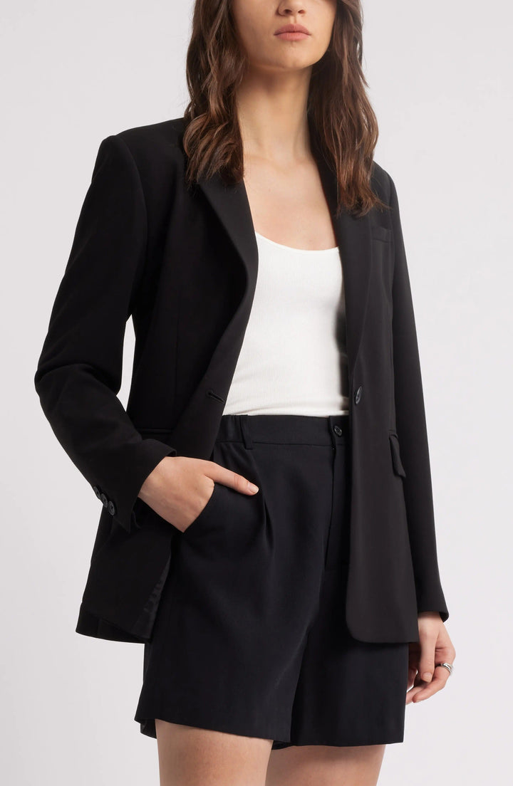 solovedress Black 2 Piece Summer Casual Single Button Women Suit (Blazer+Shorts)