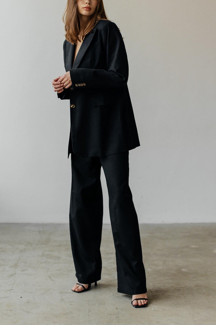 solovedress Black 2 Piece Summer Double Button Business Casual Slim Fit Linen Women Suit