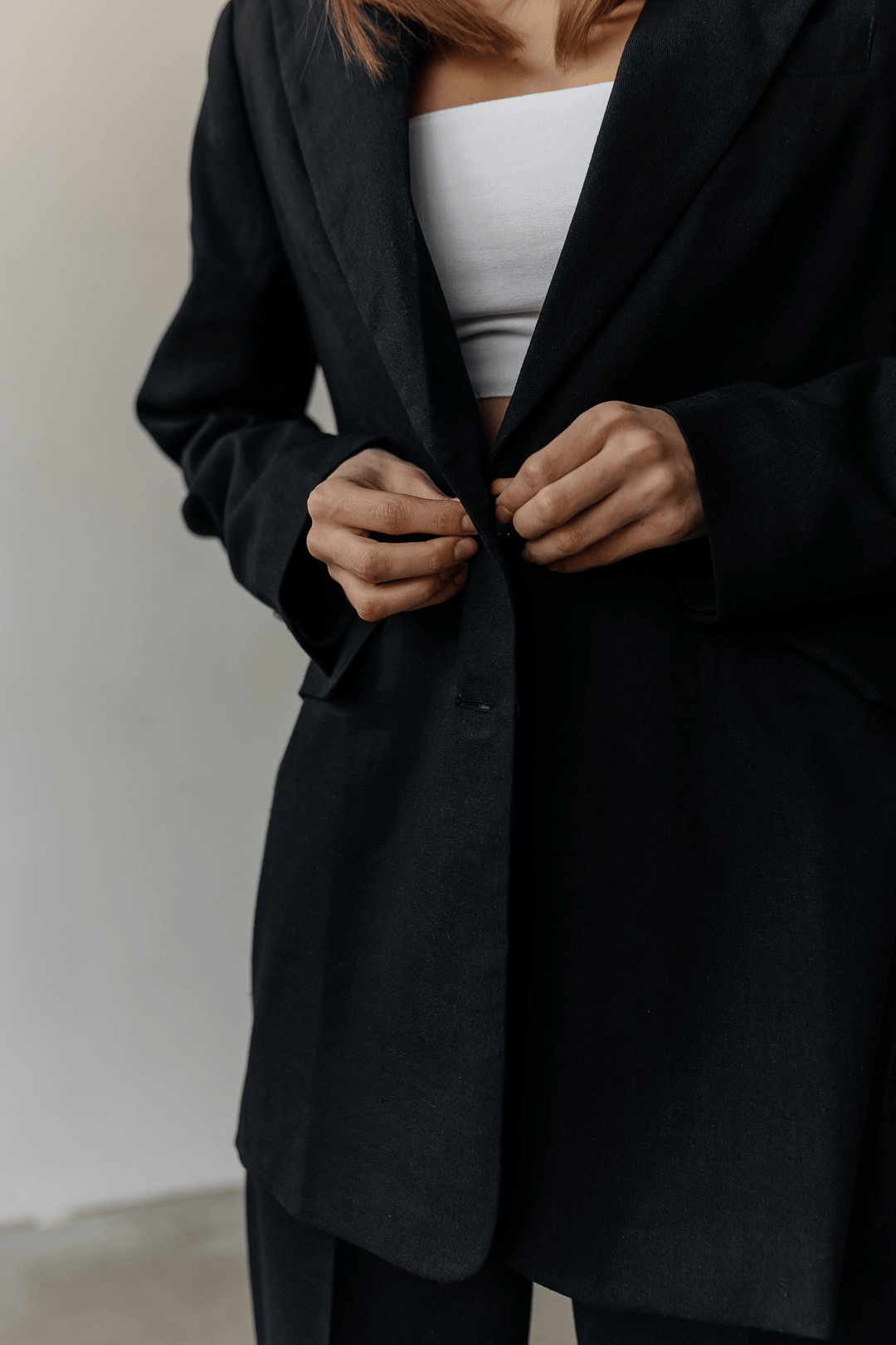 solovedress Black 2 Piece Summer Double Button Business Casual Slim Fit Linen Women Suit