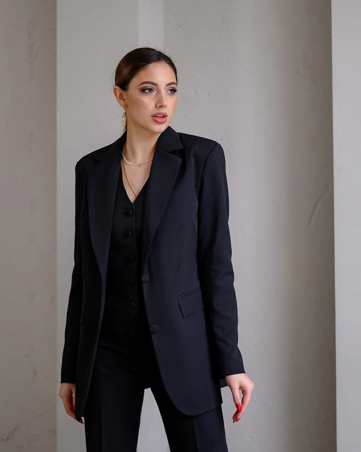solovedress Black 3 Piece Double Button Business Casual Slim Fit Women Suit