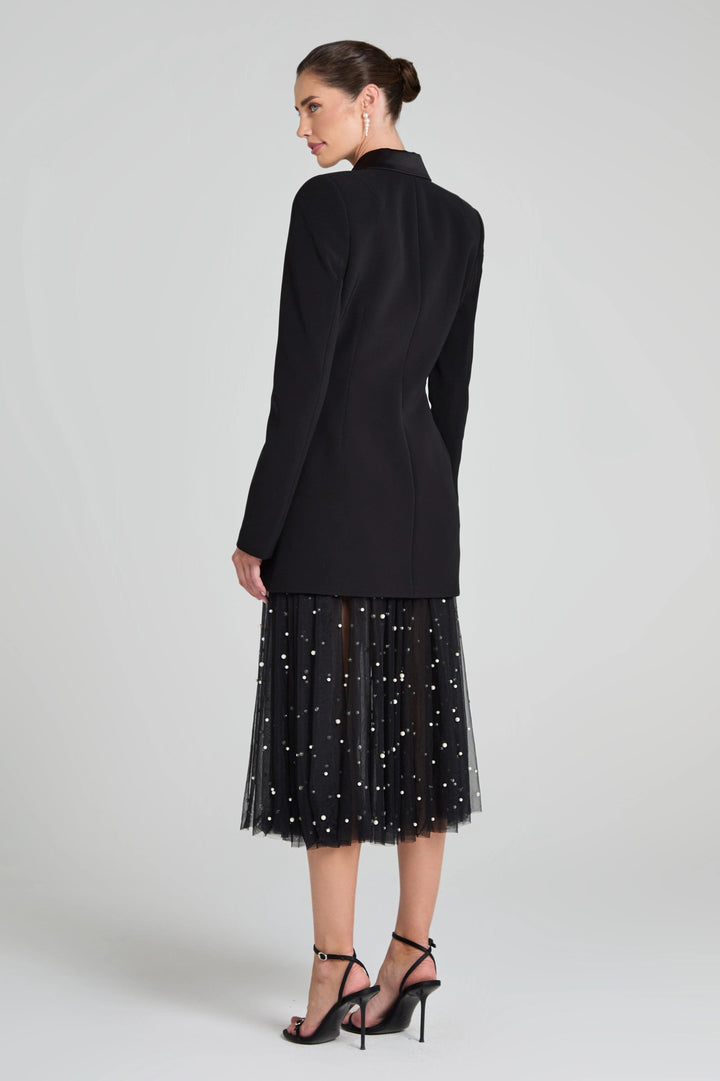 solovedress Black Double Breasted Satin Lapel Women Blazer