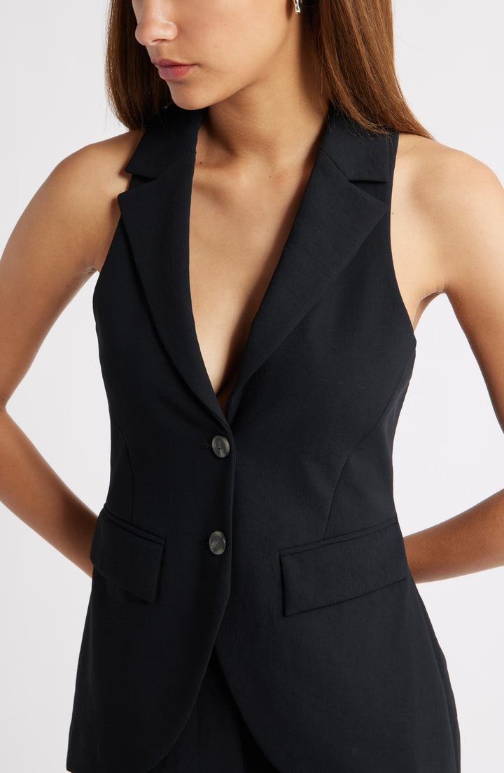 solovedress Black Double Buttons Peak Lapel Casual Women's Suit Vest