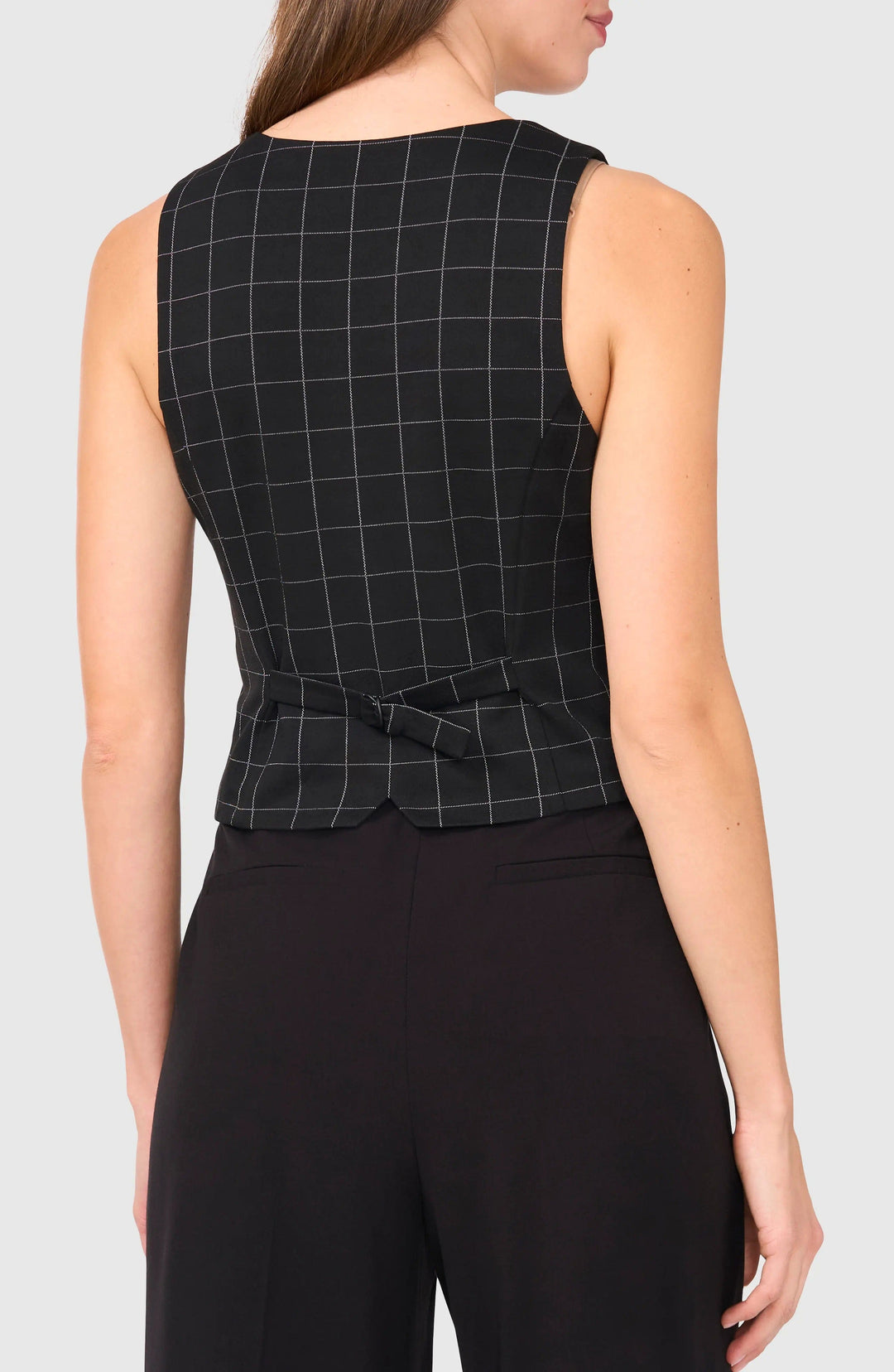 solovedress Black Plaid V Neck Casual Women Vest