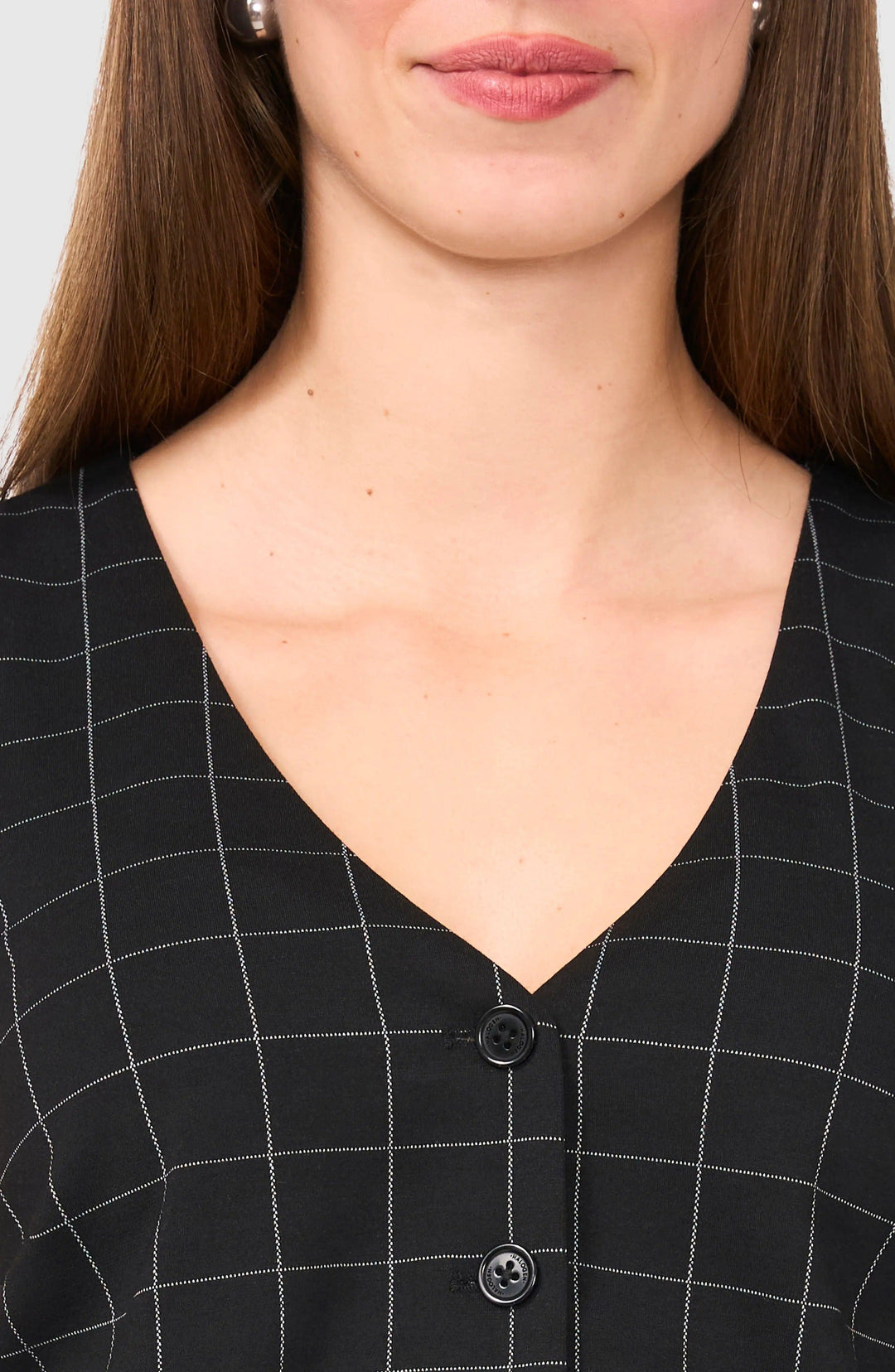 solovedress Black Plaid V Neck Casual Women Vest