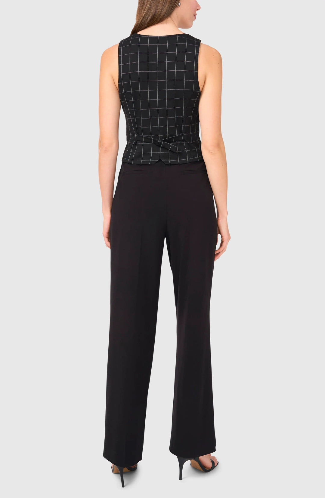 solovedress Black Plaid V Neck Casual Women Vest