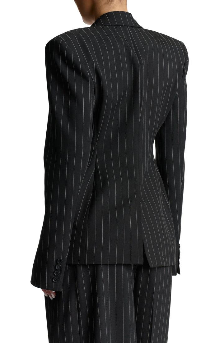 solovedress Black Striped Single Buttons Business Women Blazer