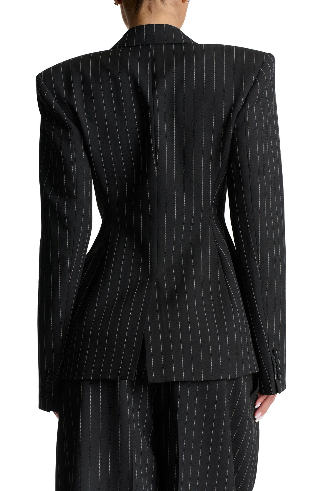 solovedress Black Striped Single Buttons Business Women Blazer