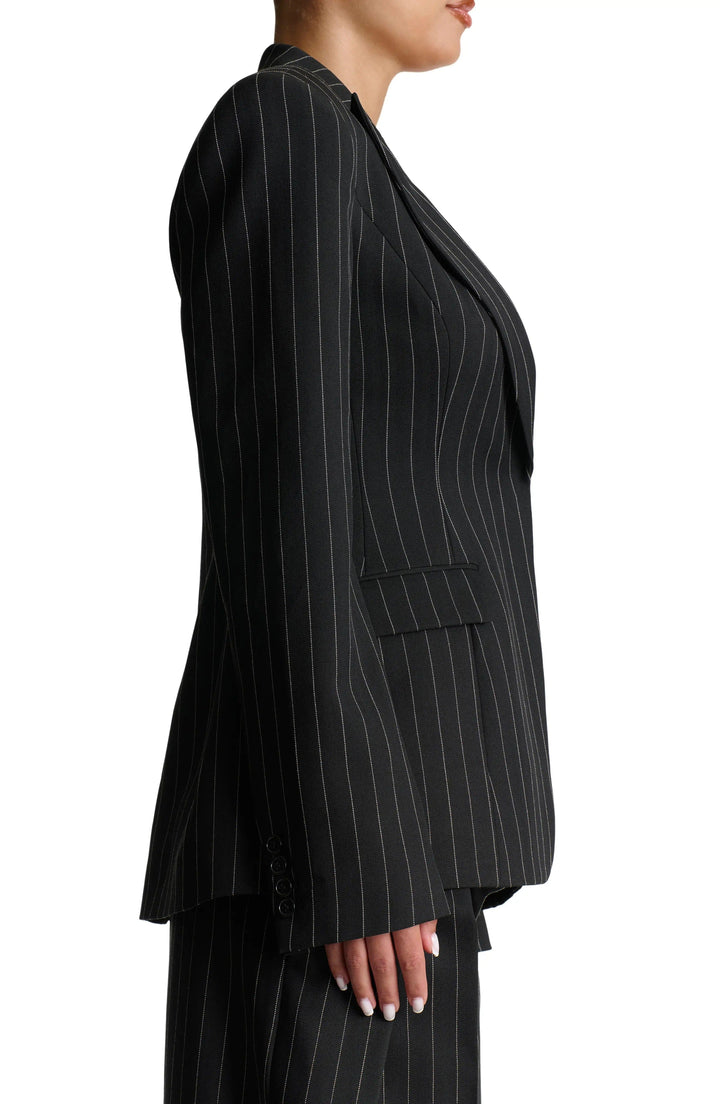 solovedress Black Striped Single Buttons Business Women Blazer