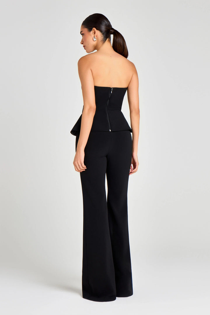 solovedress Black Two Piece Satin Lapel Strapless Women's Tuxedo