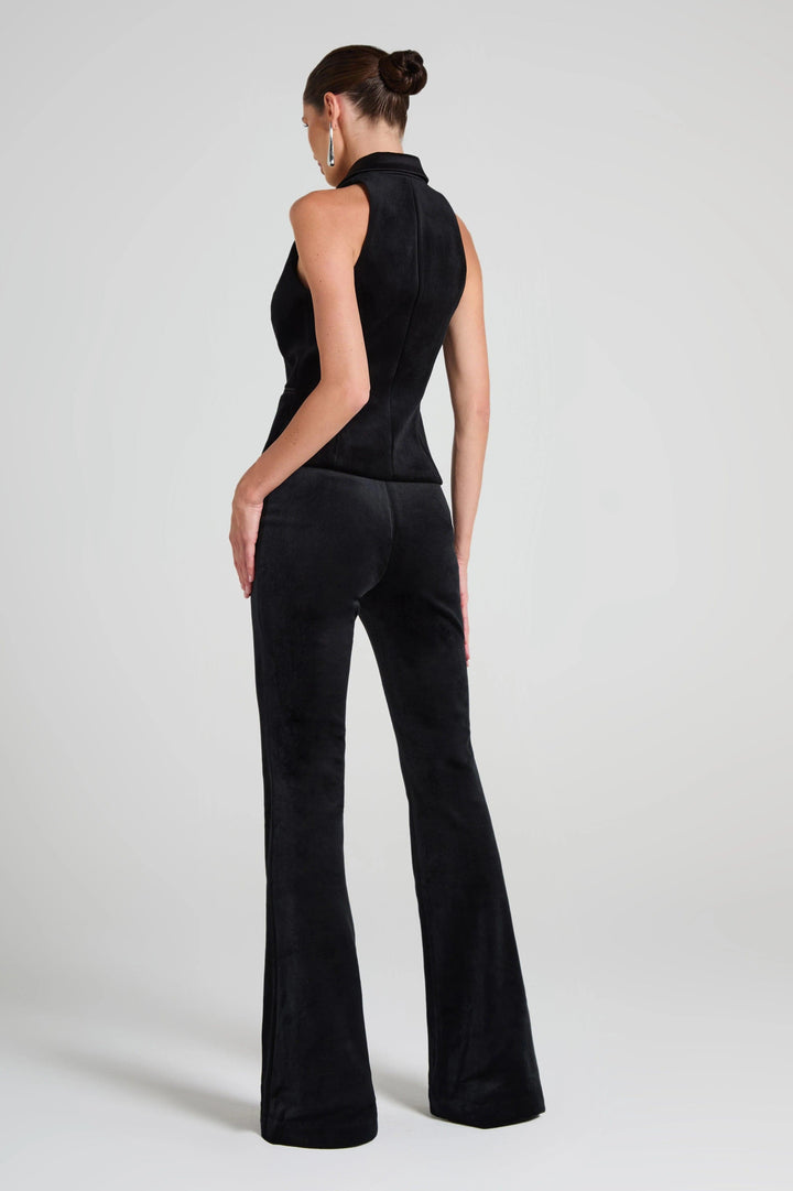 solovedress Black Velvet Single Breasted Satin Collar Women Waistcoat