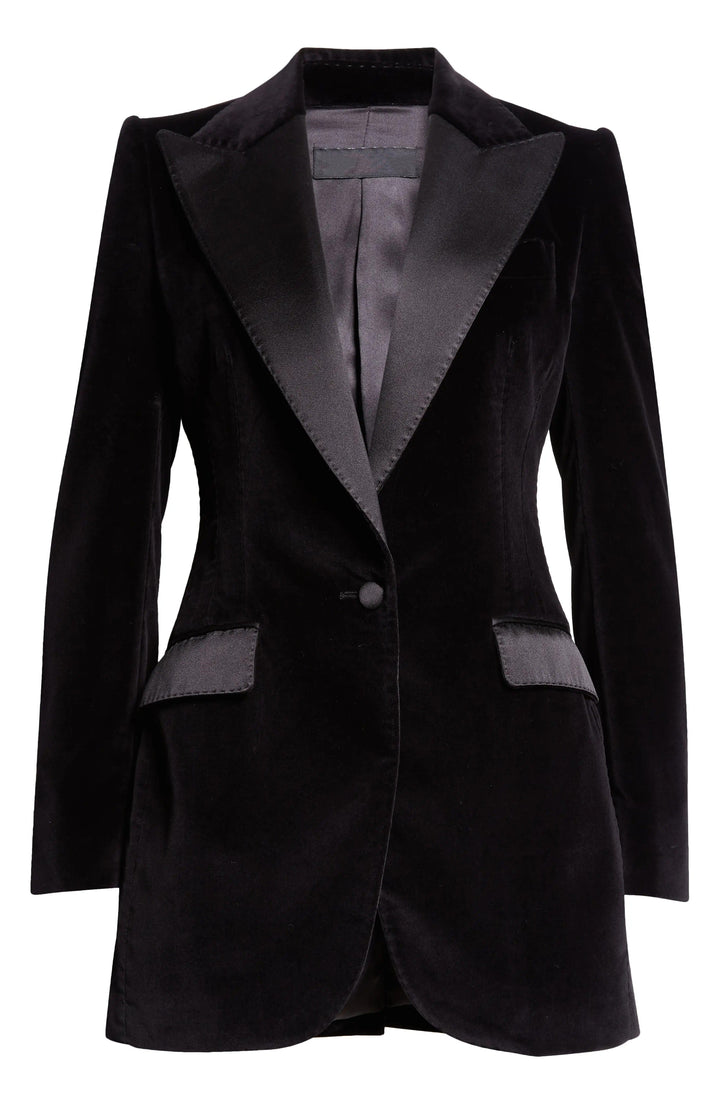 solovedress Black Velvet Women's Blazer with Satin Lapel