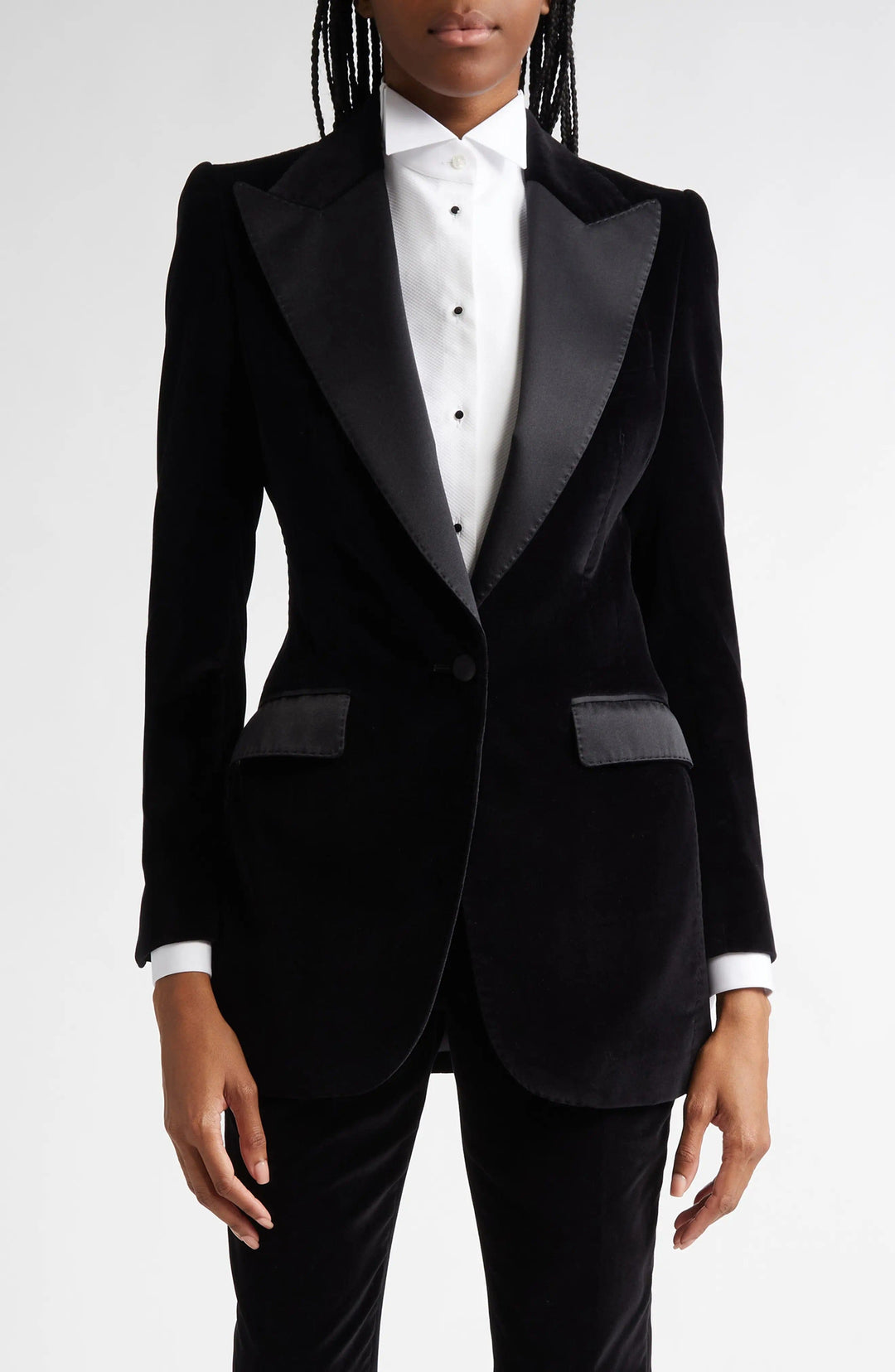solovedress Black Velvet Women's Blazer with Satin Lapel