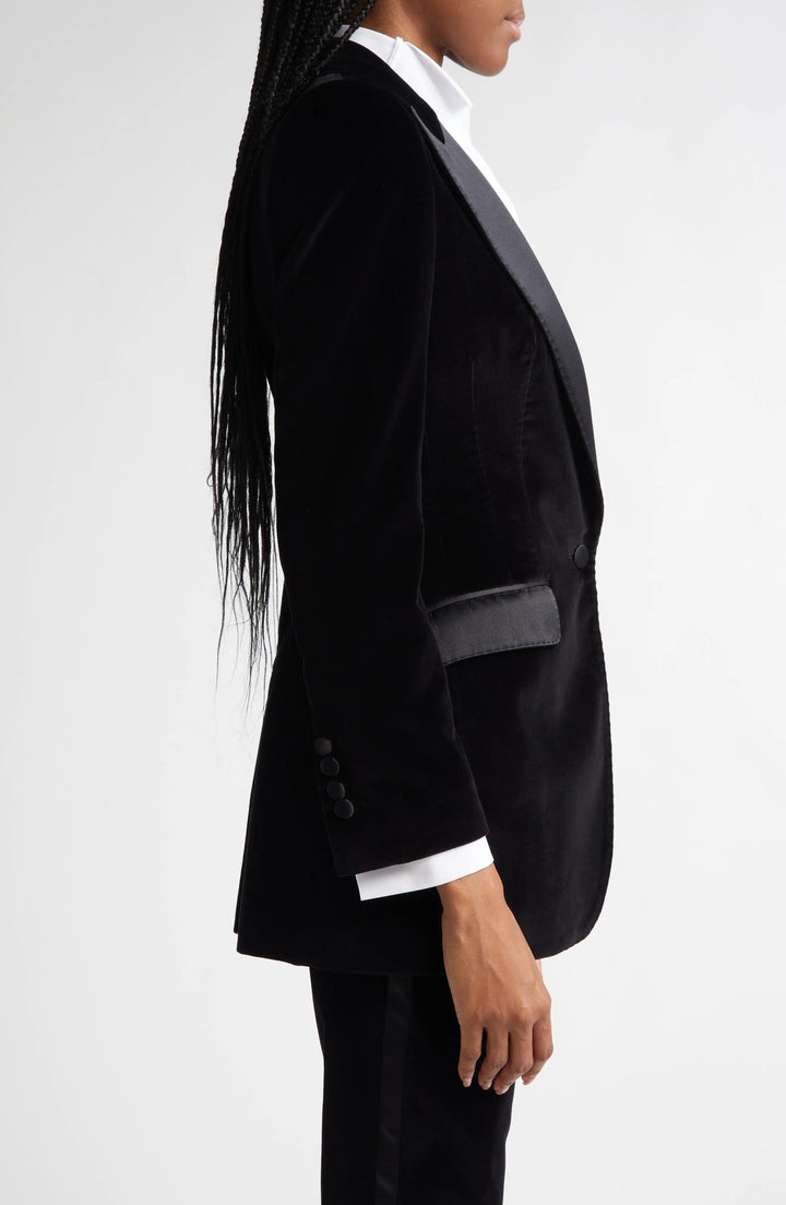 solovedress Black Velvet Women's Blazer with Satin Lapel