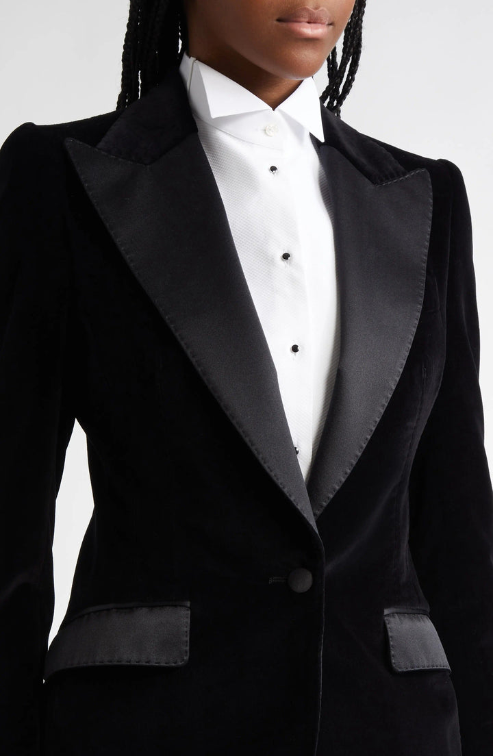 solovedress Black Velvet Women's Blazer with Satin Lapel