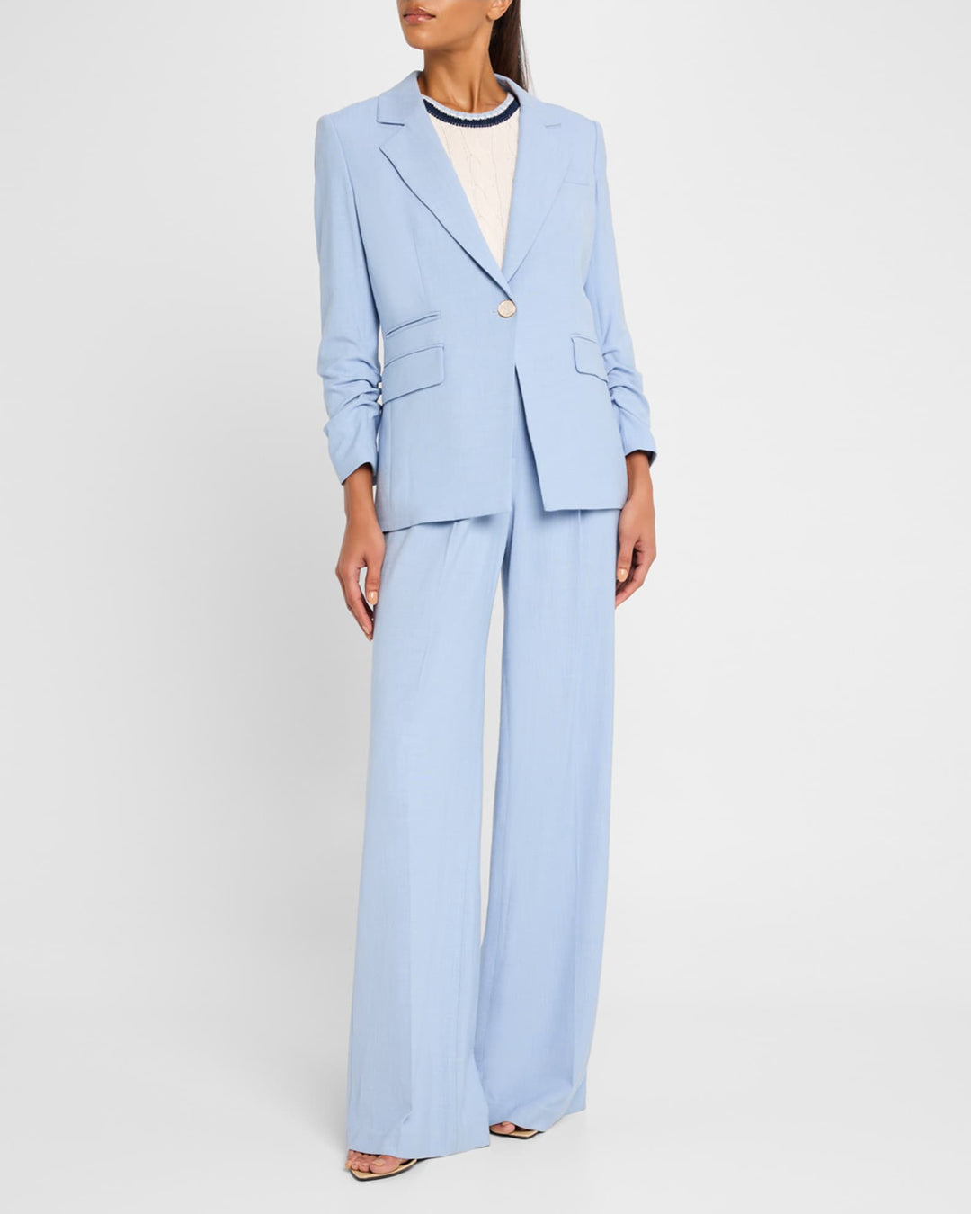 solovedress Blue 2 Piece Single Button Casual Women Suit (Blazer+Pants)