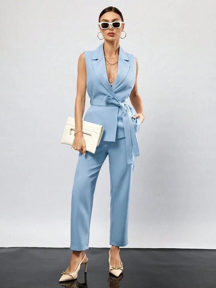 solovedress Blue 2 Piece Summer Single Button Casual Slim Fit Women Suit