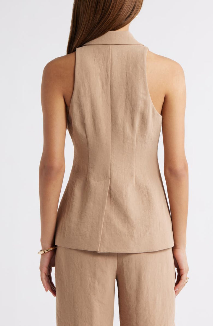 solovedress Brown Double Buttons Peak Lapel Women Vest