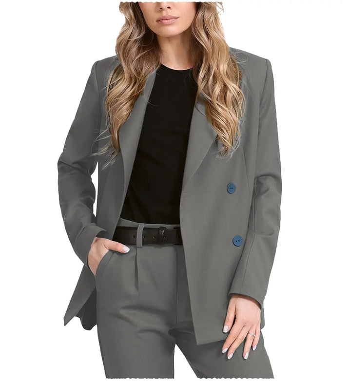 solovedress Fashion 2 Pieces Women Suit Flat Notch Lapel Blazer