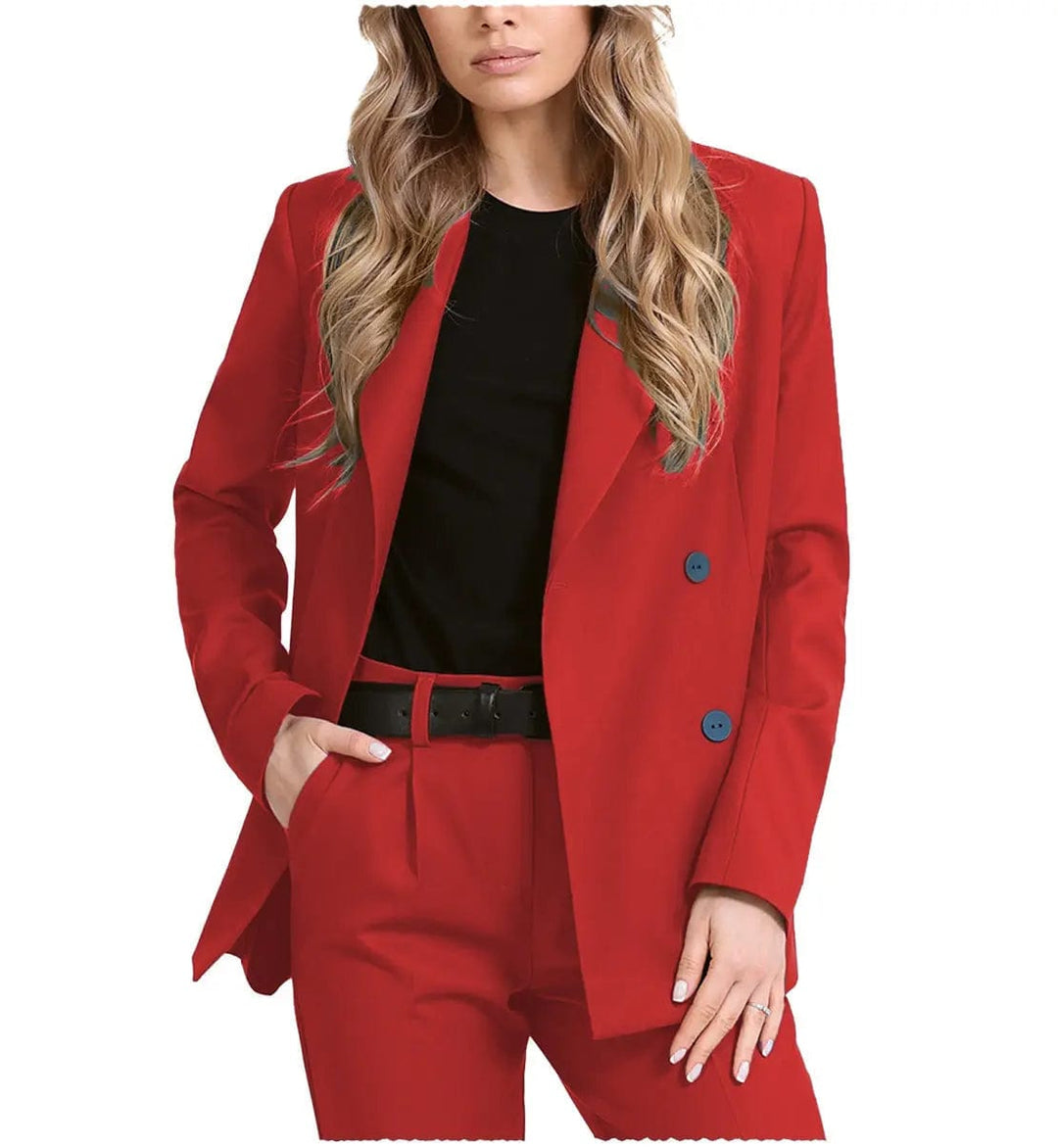 solovedress Fashion 2 Pieces Women Suit Flat Notch Lapel Blazer