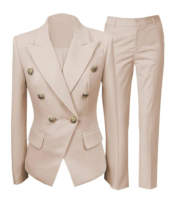 solovedress Fashion Double Buttons Flat 2 Pieces Women Suit (Blazer+Pants)