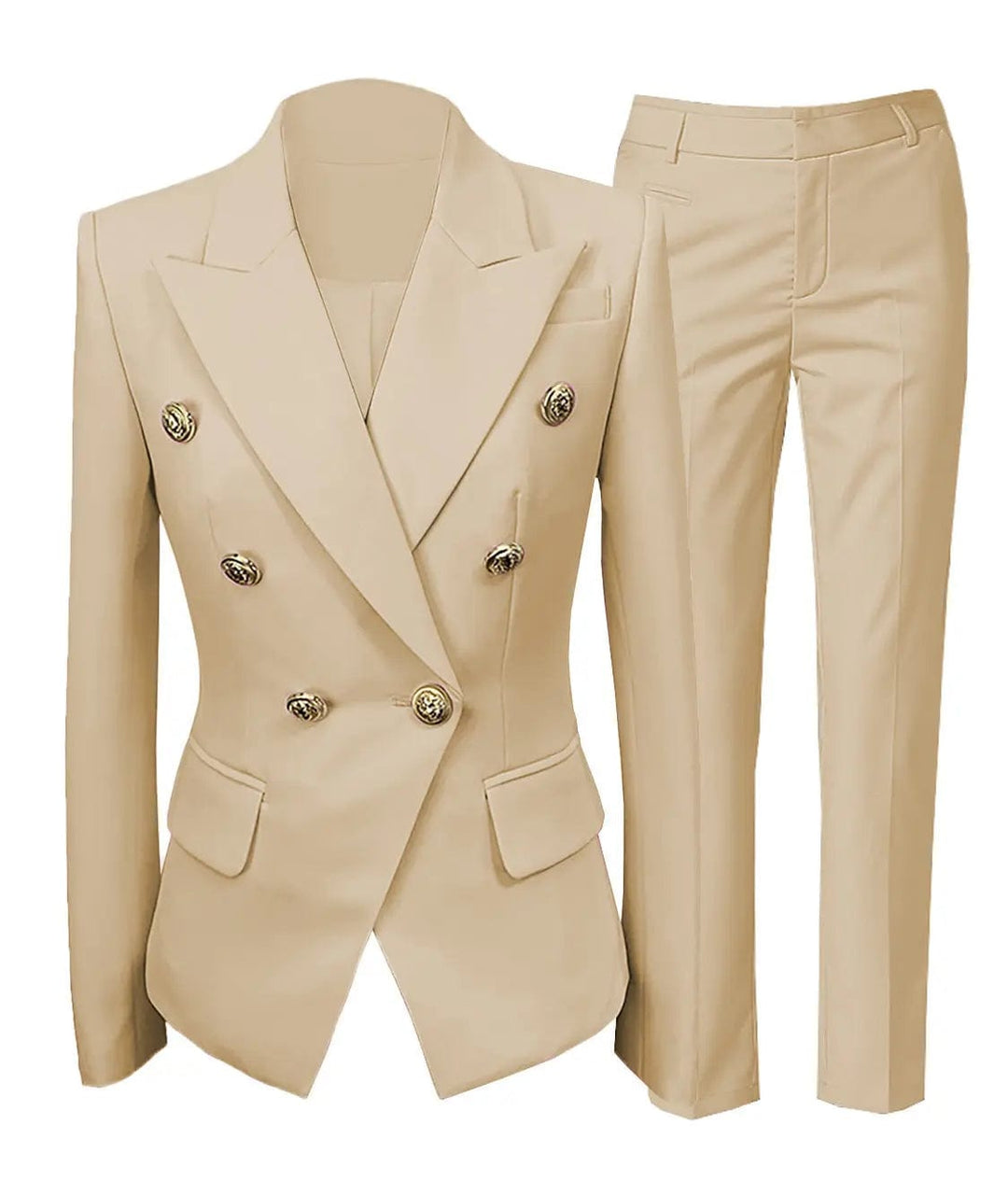 solovedress Fashion Double Buttons Flat 2 Pieces Women Suit (Blazer+Pants)