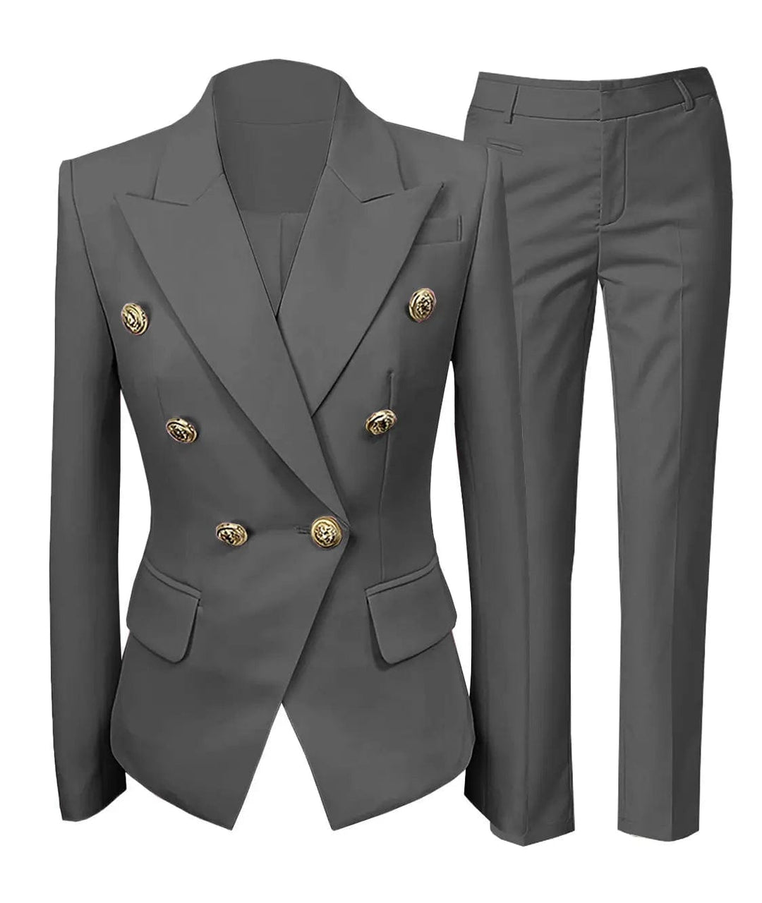 solovedress Fashion Double Buttons Flat 2 Pieces Women Suit (Blazer+Pants)