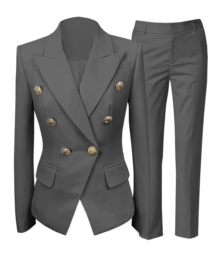 solovedress Fashion Double Buttons Flat 2 Pieces Women Suit (Blazer+Pants)