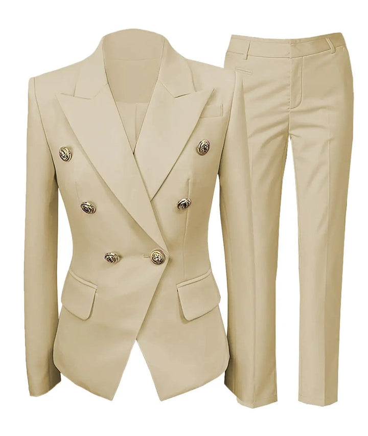 solovedress Fashion Double Buttons Flat 2 Pieces Women Suit (Blazer+Pants)