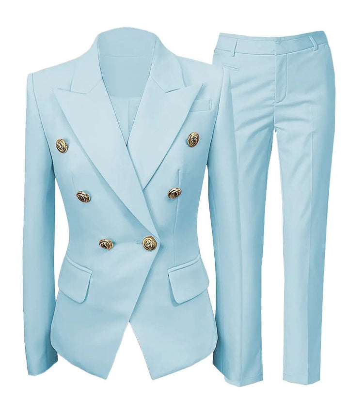 solovedress Fashion Double Buttons Flat 2 Pieces Women Suit (Blazer+Pants)