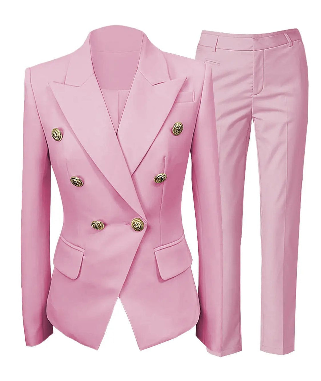 solovedress Fashion Double Buttons Flat 2 Pieces Women Suit (Blazer+Pants)