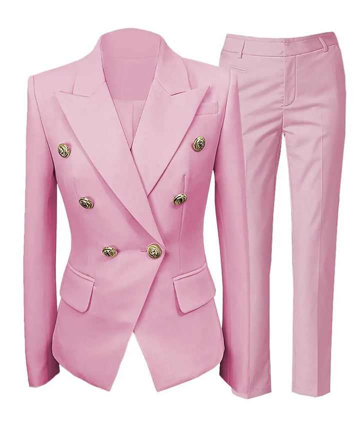 solovedress Fashion Double Buttons Flat 2 Pieces Women Suit (Blazer+Pants)