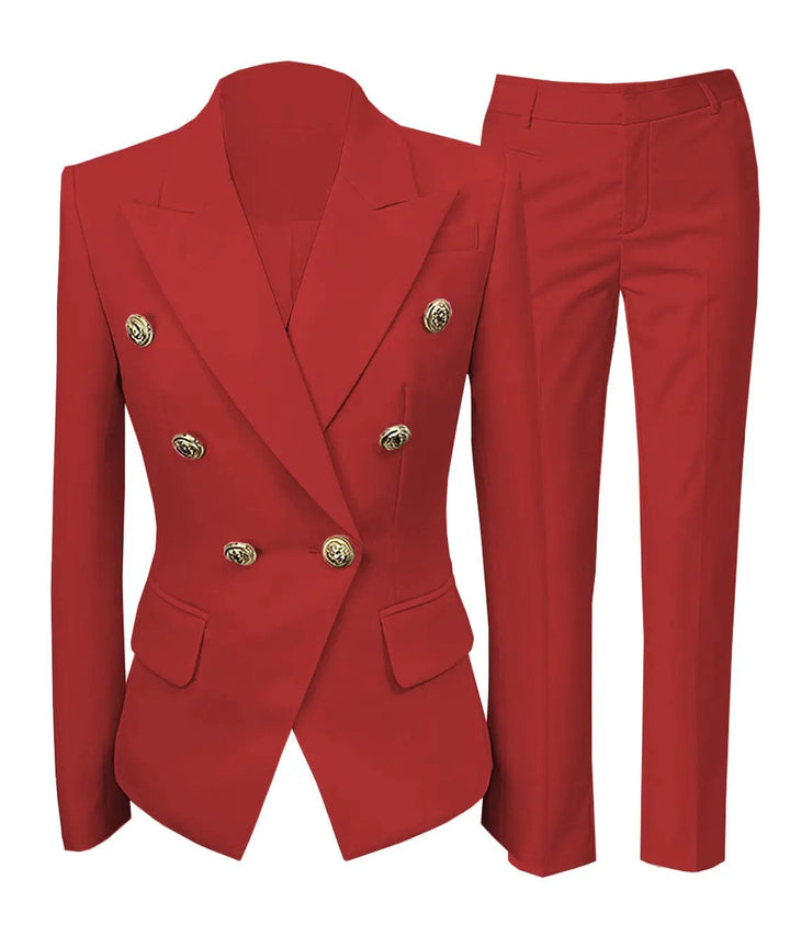 solovedress Fashion Double Buttons Flat 2 Pieces Women Suit (Blazer+Pants)